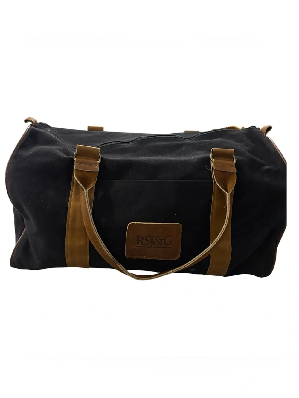 RSJ&G Black Canvas Weekend Travel Duffel Bag with‎ Brown Leather Trim